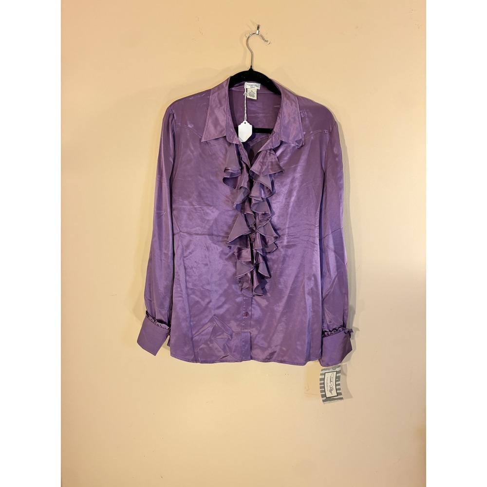 NWT Tasha Polizzi Silk Ruffle Blouse Western Coastal Cowgirl Concho XL Purple